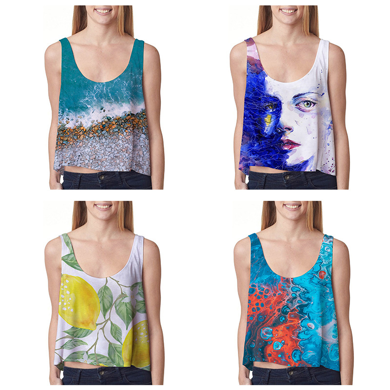 custom printed women's sleeveless crop top